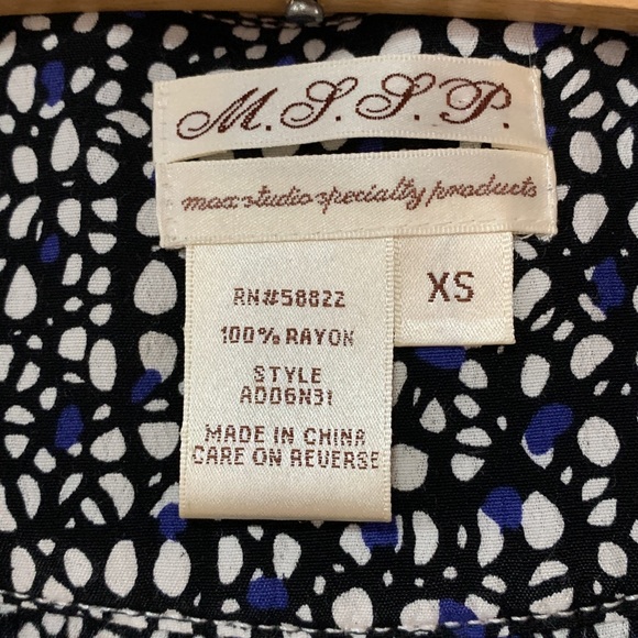 MSSP Black White Blue Tie-Front Top XS V Neck - Picture 4 of 4